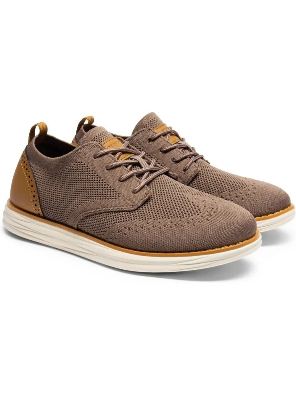 Men's Light Brown Knit Mesh Dress Sneakers Lace Up Casual Oxford Walking Shoes